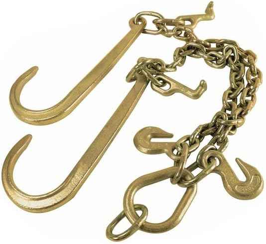 Gooeap 3/8 Inch X 2 Feet V-Type Tow Chain with 15 Inch J-Hooks - G70 Steel Towing Chain Bridle, Yellow Zinc Plated, 7800 lbs Safe Working Load